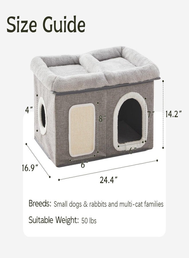 WINDRACING Cat Beds for Indoor Cats - Extra Wide Cat House for Pet and Foldable Cat Cave Bed with Scratch Pad, Cat Hideaway Condo for Kitten, 24.4x16.9x14.2 inches, Light Grey - Image 4